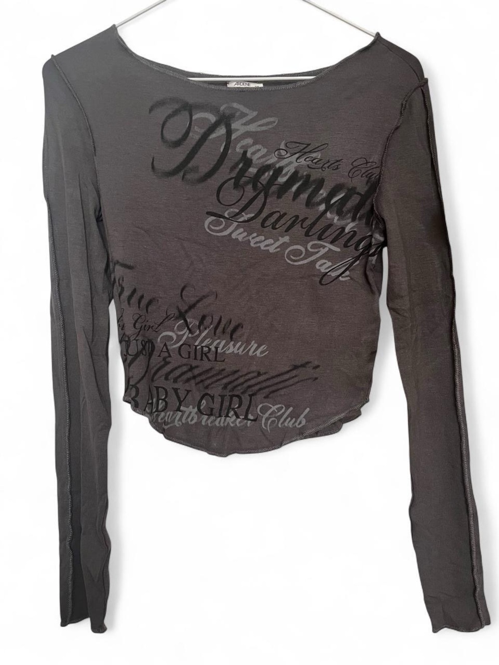 Ardene Black Script-Graphic Long Sleeve Top